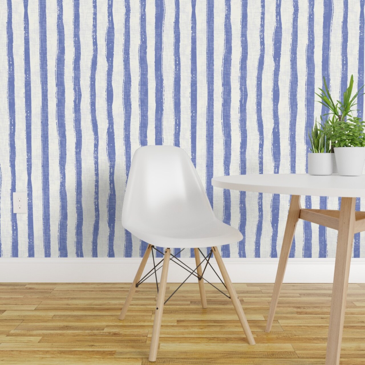 Peel & Stick Wallpaper 2FT Wide White Blue Traditional Vertical Stripes Paint Large Scale Boho Chic Granny Modern Contemporary Custom Removable Wallpaper by Spoonflower